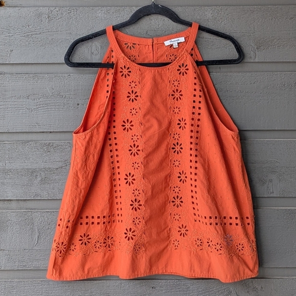 NWOT Madewell Eyelet A-Line Halter Top Copperwashed Orange Large - Picture 7 of 7